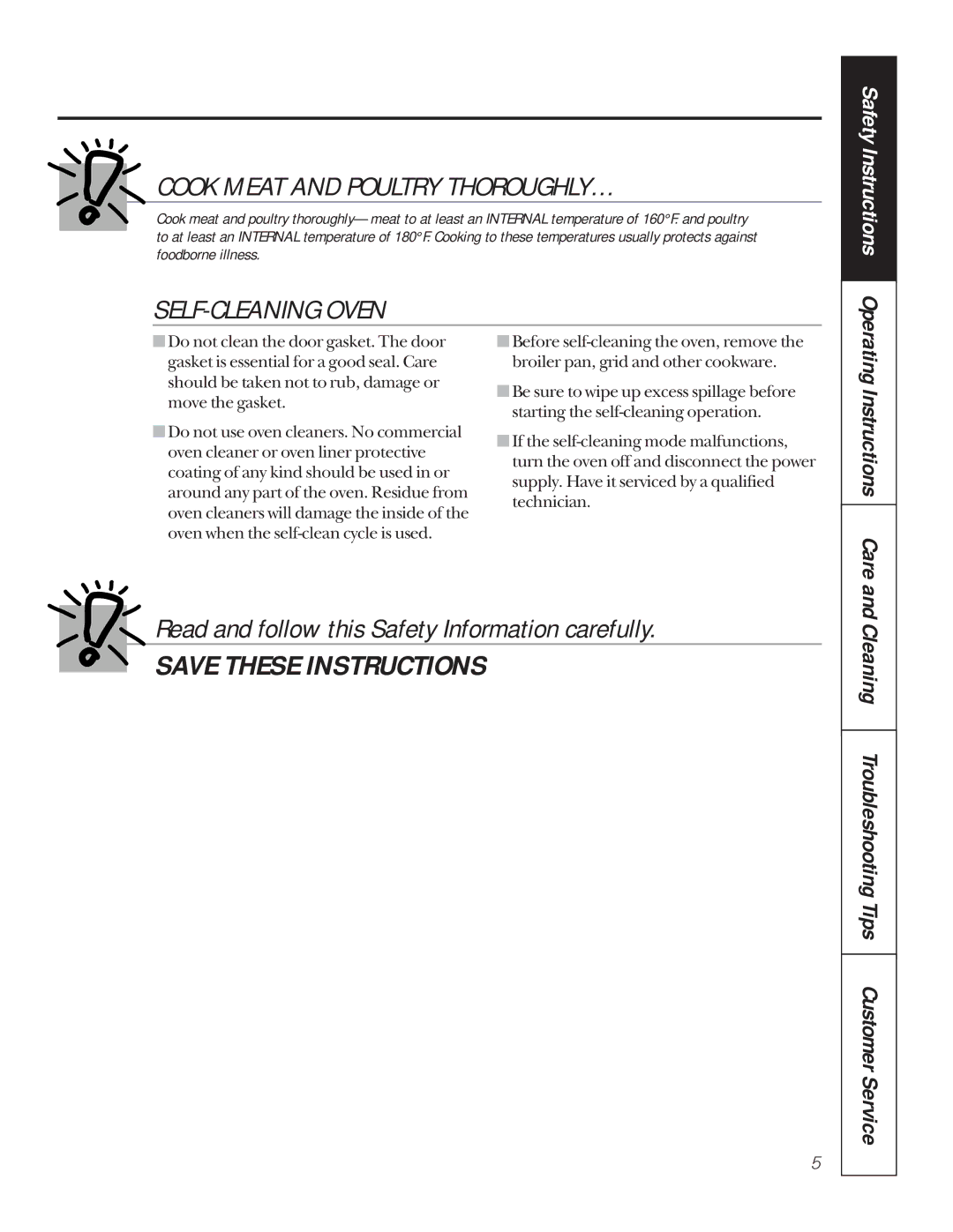 GE jk950, JKP56, JKP18, JTP18, jt950, jk910 Cook Meat and Poultry THOROUGHLY…, Cleaning Troubleshooting Tips Customer Service 