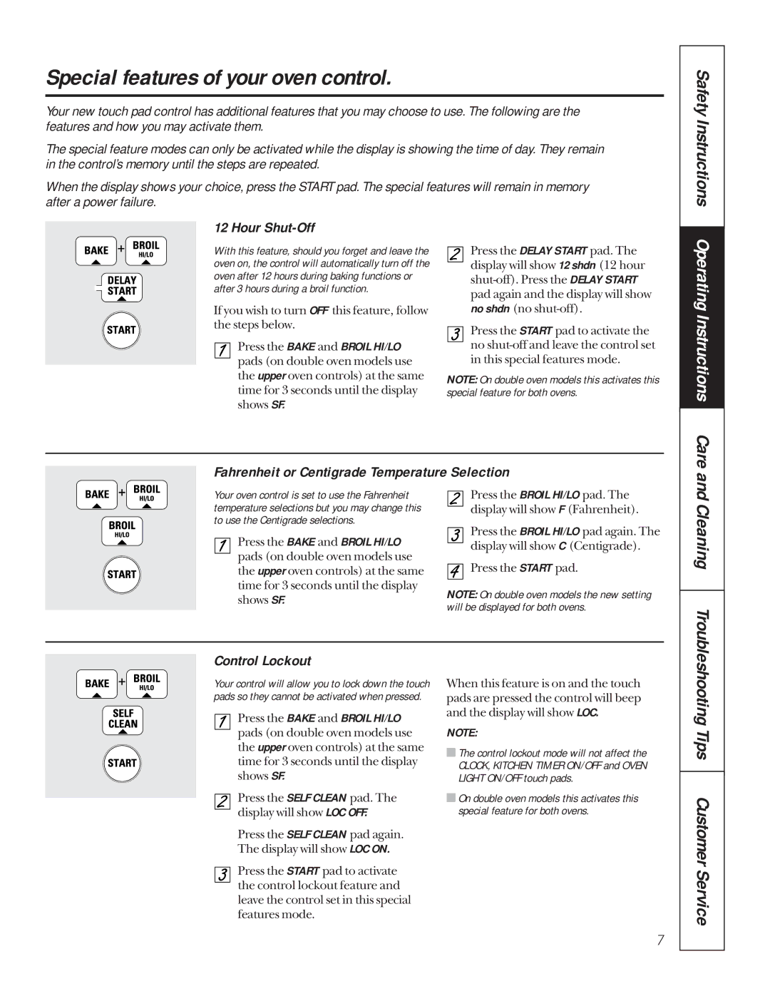 GE JKP56, JKP18, JTP18, jt950, jk910, jk950, jt910 Special features of your oven control, Cleaning, Operating Instructions Care 