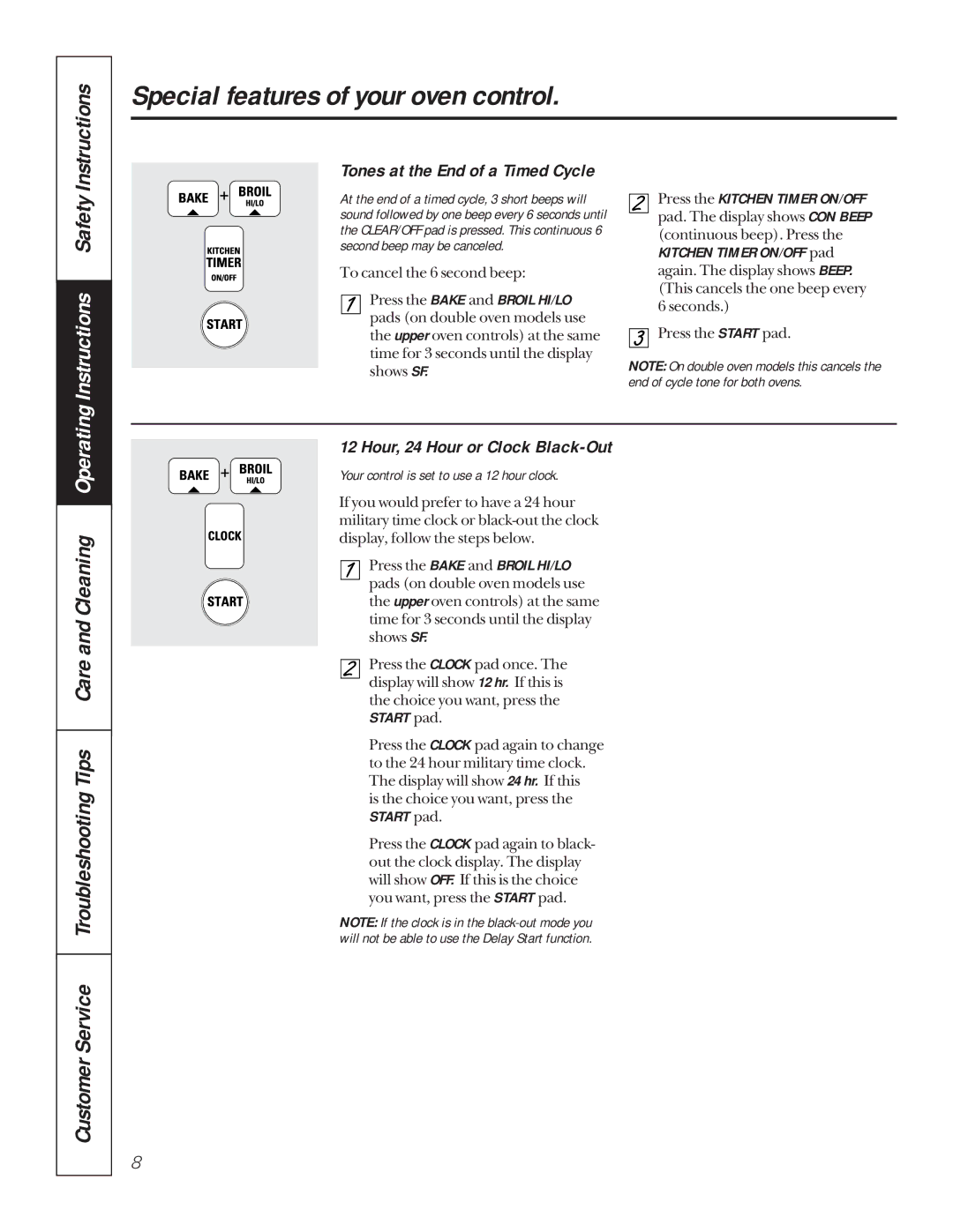 GE JKP18, JKP56, JTP18, jt950, jk910, jk950 Instructions, Hour, 24 Hour or Clock Black-Out, Tones at the End of a Timed Cycle 