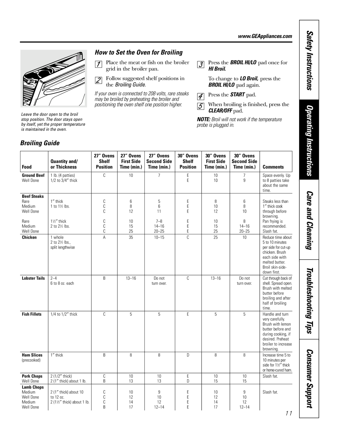 GE JTP18, JKP56, JKP18, JTP56 owner manual How to Set the Oven for Broiling, Broiling Guide, Safety, HI Broil 