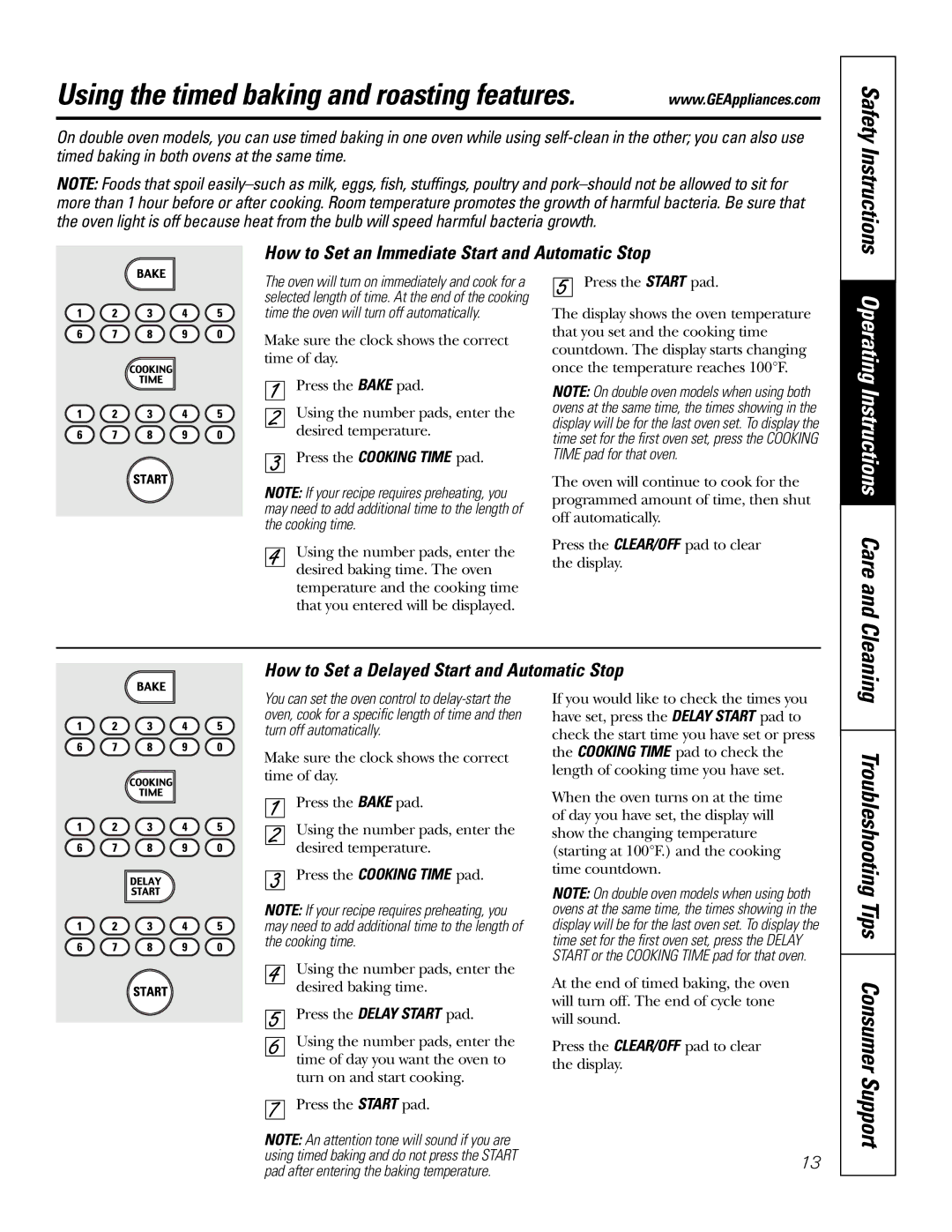 GE JKP18 Troubleshooting Tips Consumer Support, Safety Instructions, How to Set an Immediate Start and Automatic Stop 