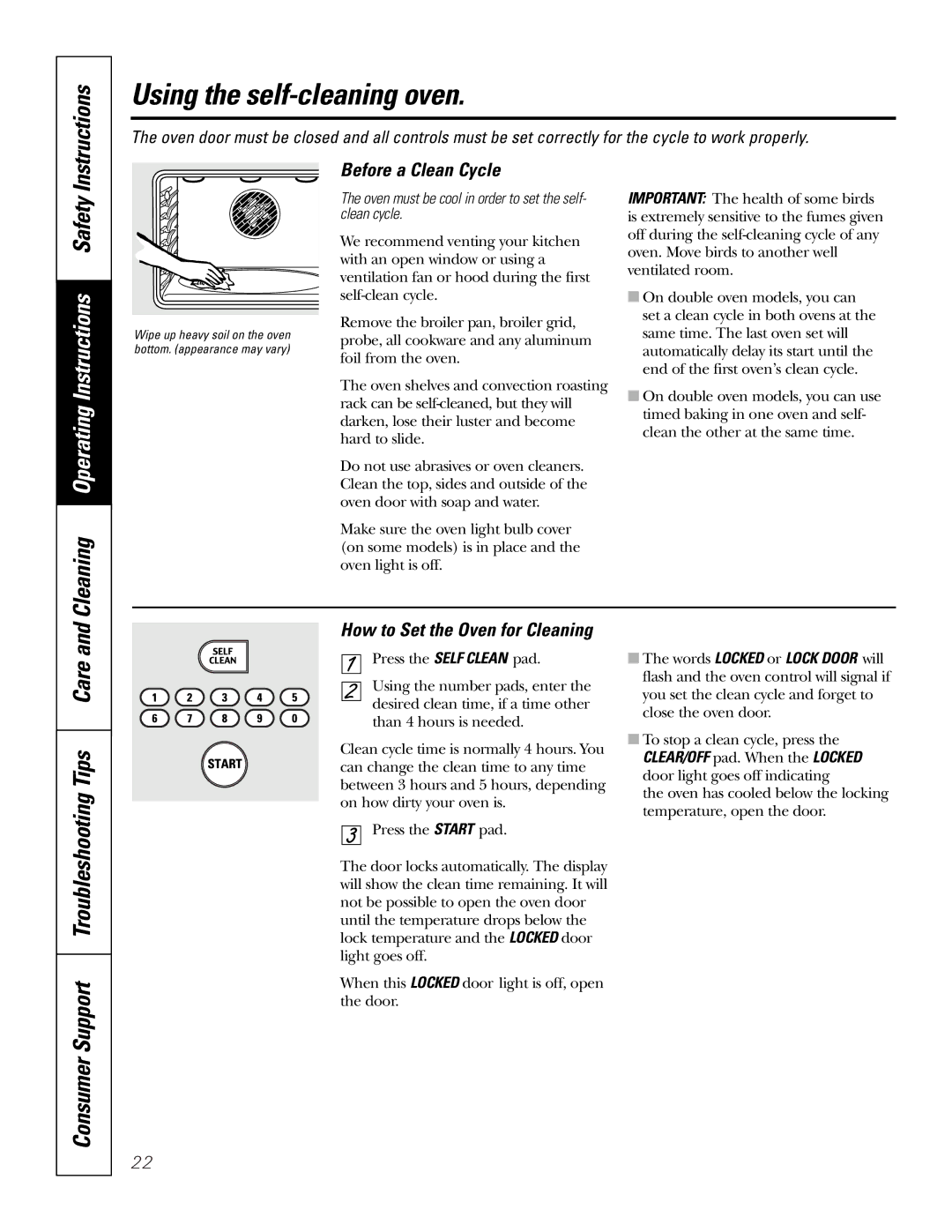 GE JTP56, JKP56, JKP18 Using the self-cleaning oven, Tips Care, Before a Clean Cycle, How to Set the Oven for Cleaning 