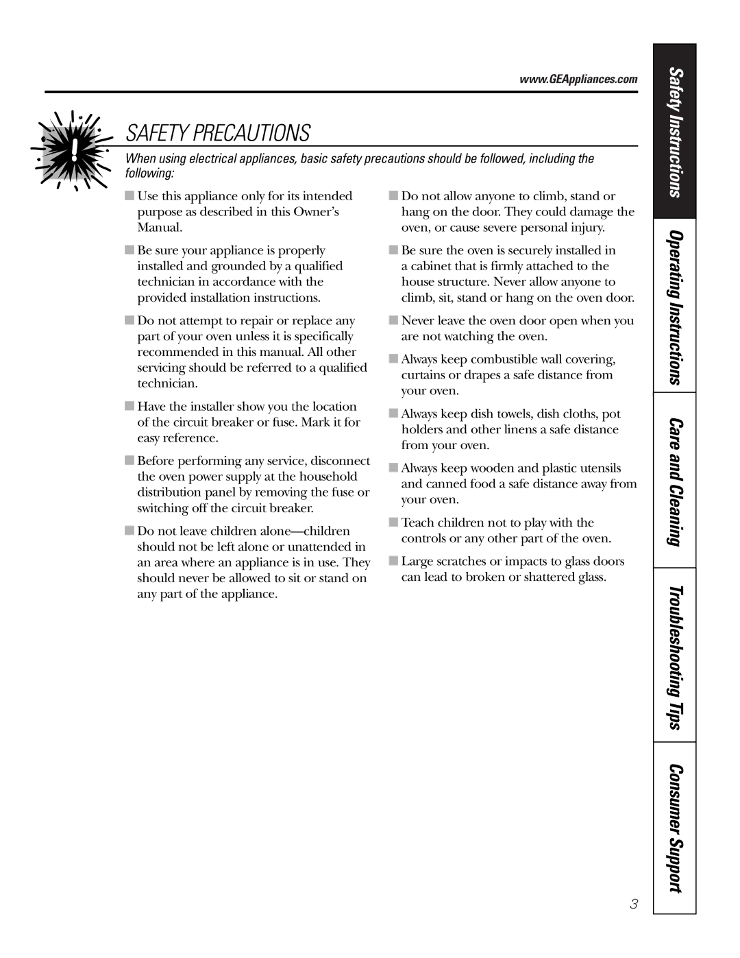 GE JTP18, JKP56, JKP18, JTP56 owner manual Safety Precautions 