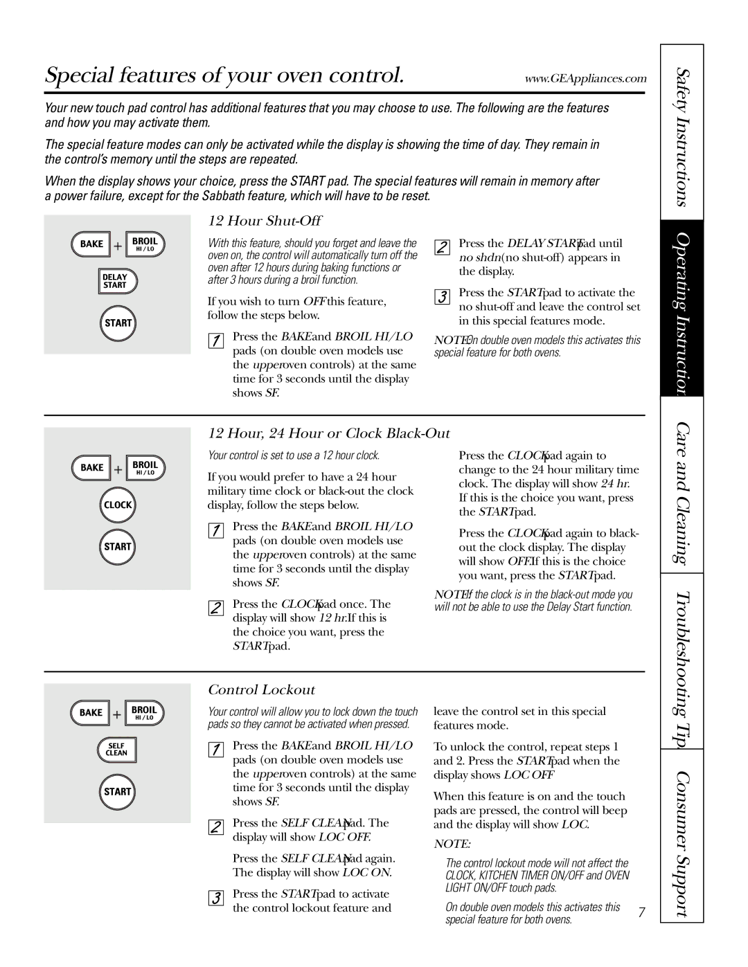 GE JTP18, JKP56, JKP18, JTP56 Special features of your oven control, Tips Consumer Support, Hour Shut-Off, Control Lockout 