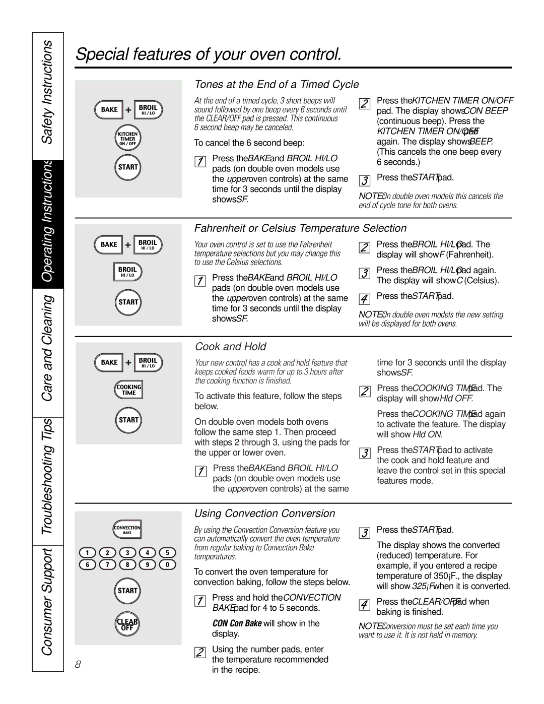 GE JKP56, JKP18, JTP56, JTP18 owner manual Instructions, Consumer Support, Cleaning Operating 