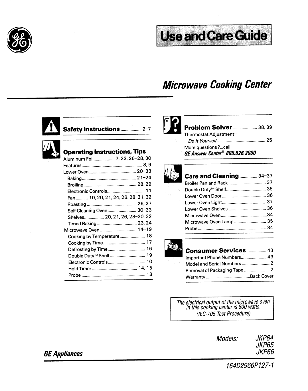 GE JKP64, JKP66, JKP65, 164D2966P127-I manual C rCookingwCentera v e 