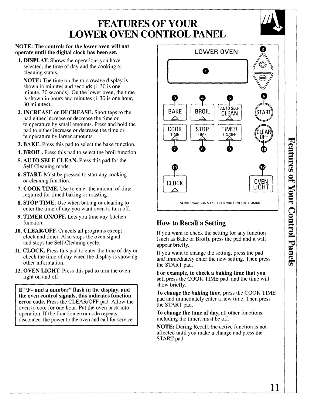 GE 164D2966P127-I, JKP66, JKP64, JKP65 manual Featuresof Your Lower Oven Control Panel, How to Recall a Setting 