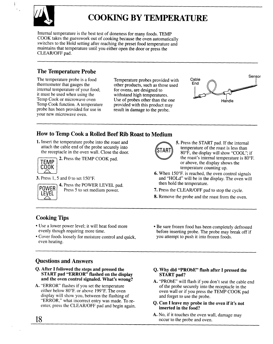 GE JKP65, JKP66, JKP64, 164D2966P127-I manual TemperatureProbe, How to TempCook a Rolled Beef Rib Roast to Medium, CookingTips 