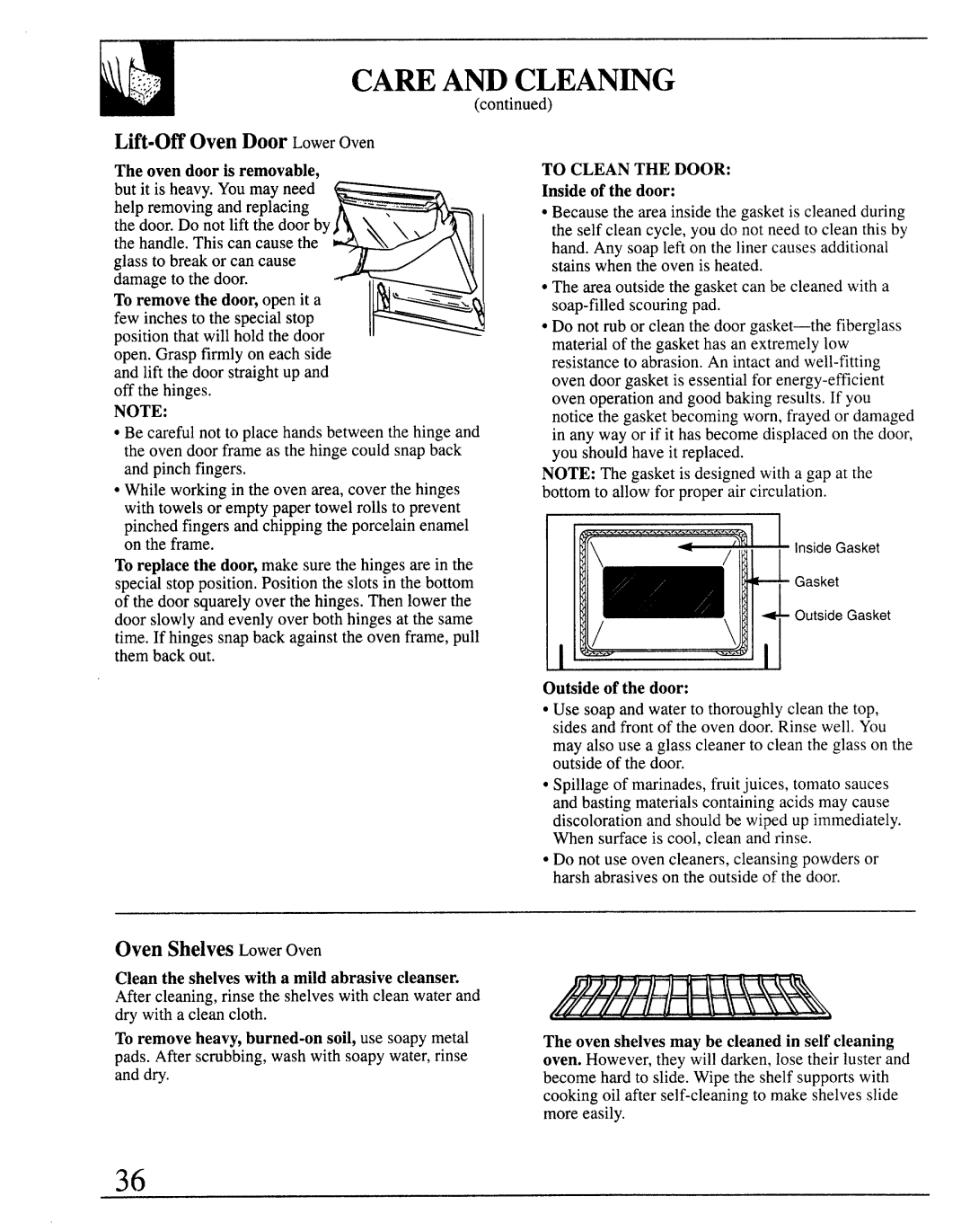 GE JKP66, JKP64, JKP65, 164D2966P127-I manual Lift-Off Oven Door LowerOven, Oven Shelves LowerOven 