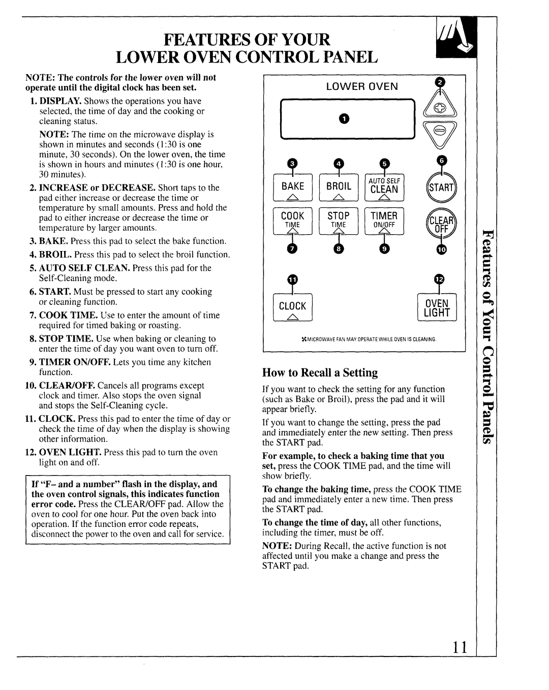 GE 164D2966P127-I, JKP66, JKP64, JKP65 manual Featuresof Your Lower Oven Control Panel, How to Recall a Setting, Light 