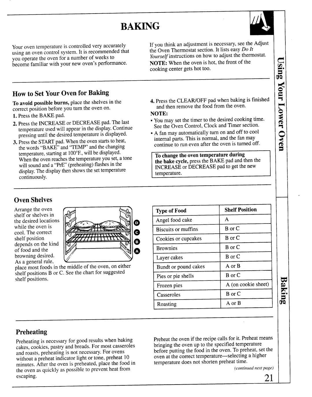 GE JKP64, JKP66, JKP65, 164D2966P127-I manual Ba~G, How to Set YourOven for Baking, Preheating, Oven Shelves 