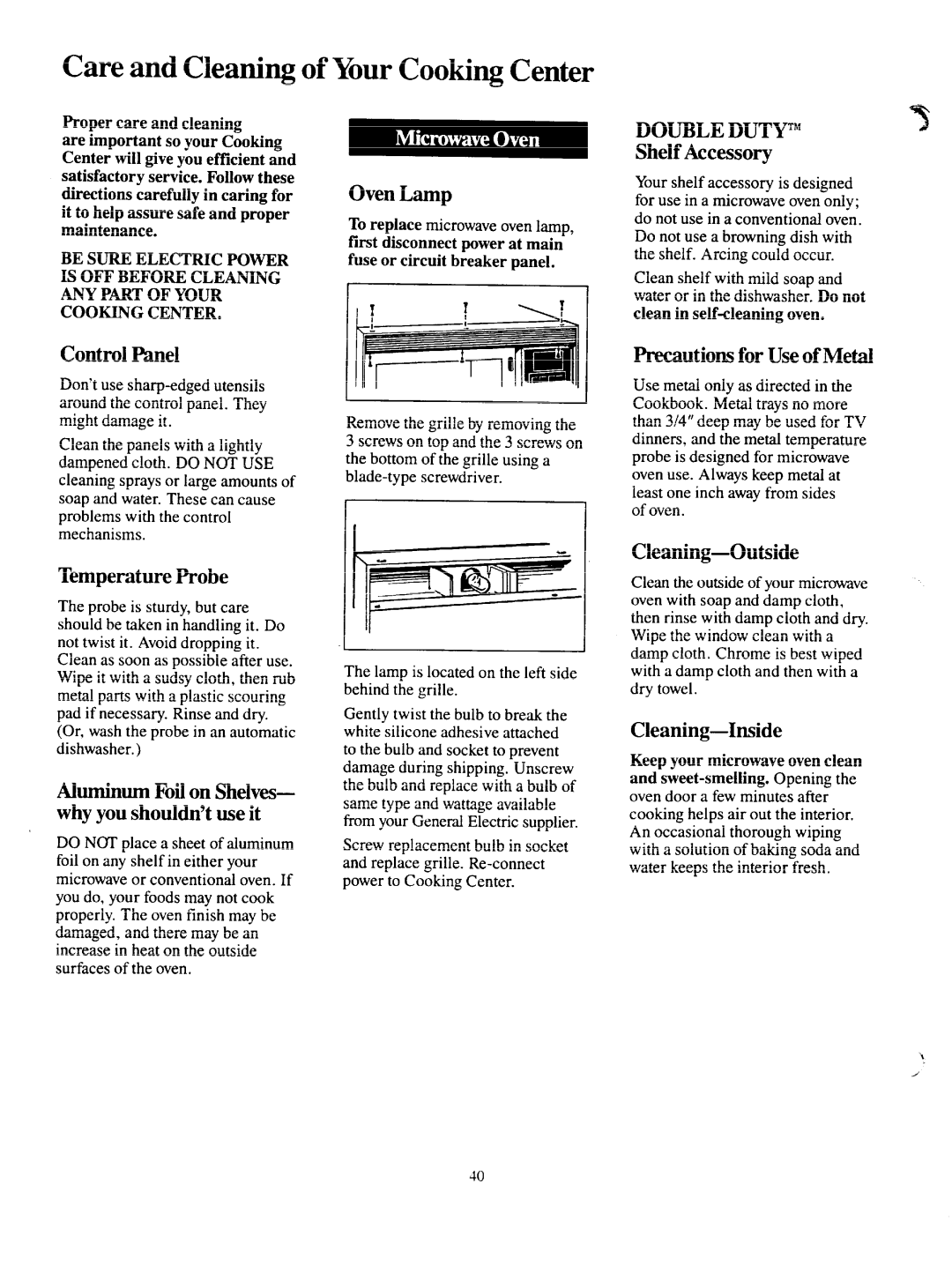 GE JKP68G warranty Care and Cleaning of Your Cooking Center 