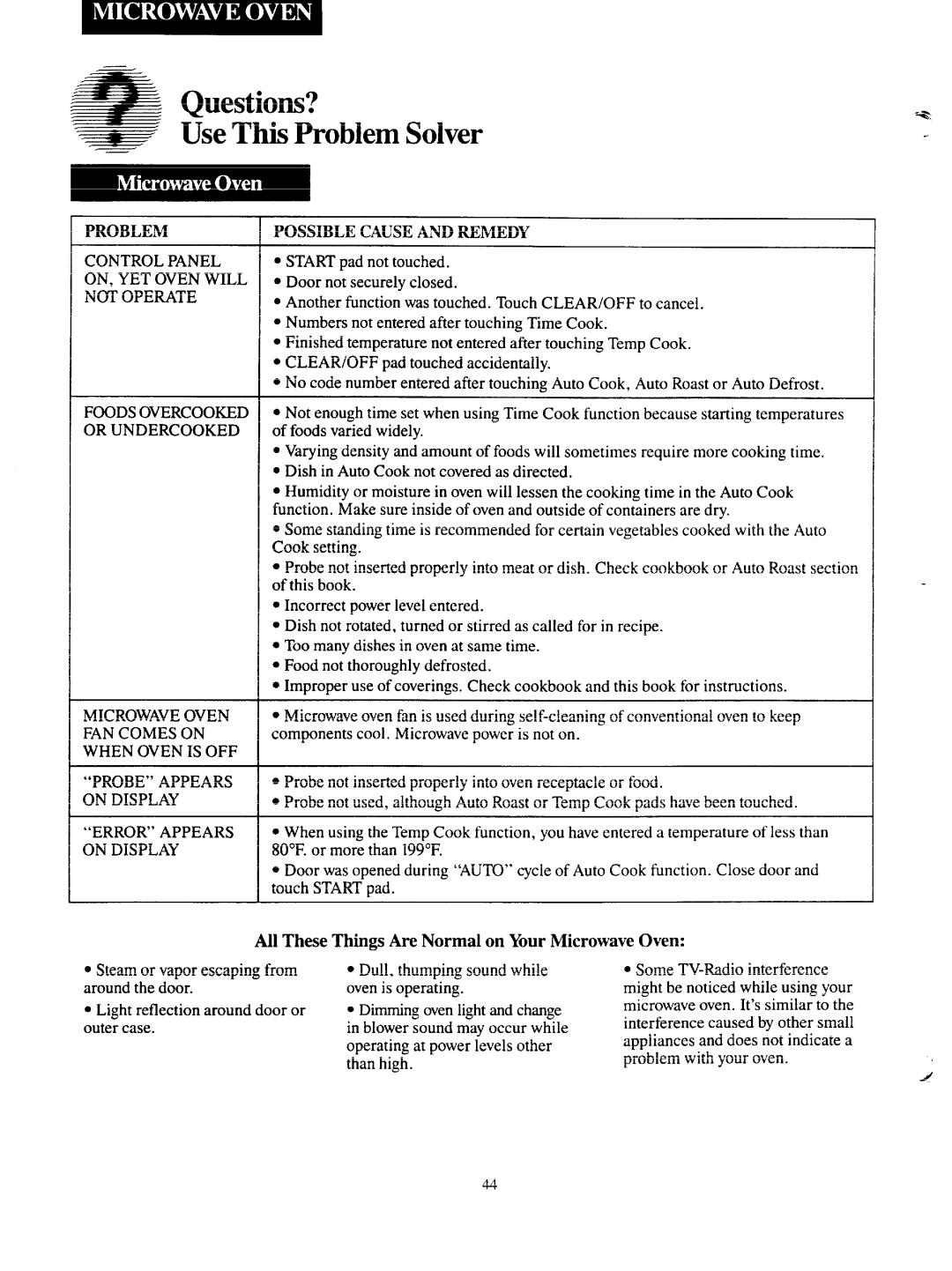 GE JKP68G warranty GiBQuestions?, ~-~ Use This Problem Solver, Probe not inserted properly into oven receptacle or food 