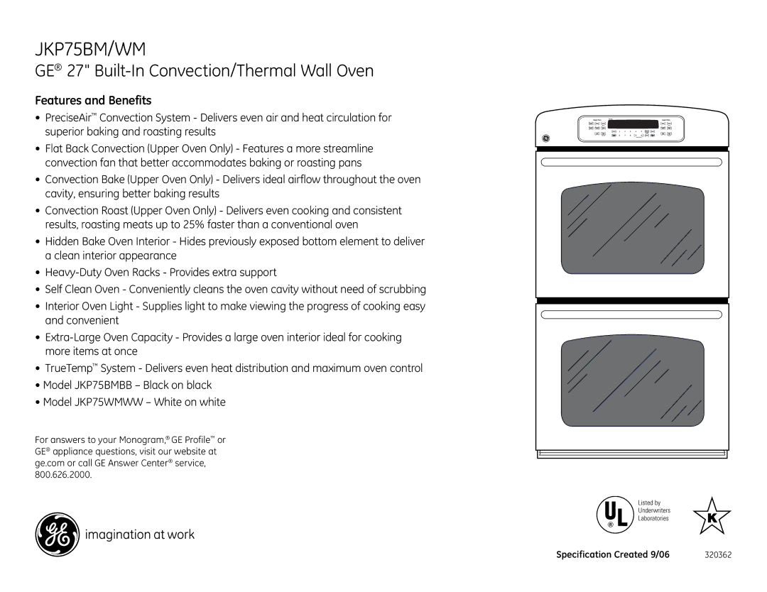 GE JKP75BMBB installation instructions Features and Benefits 