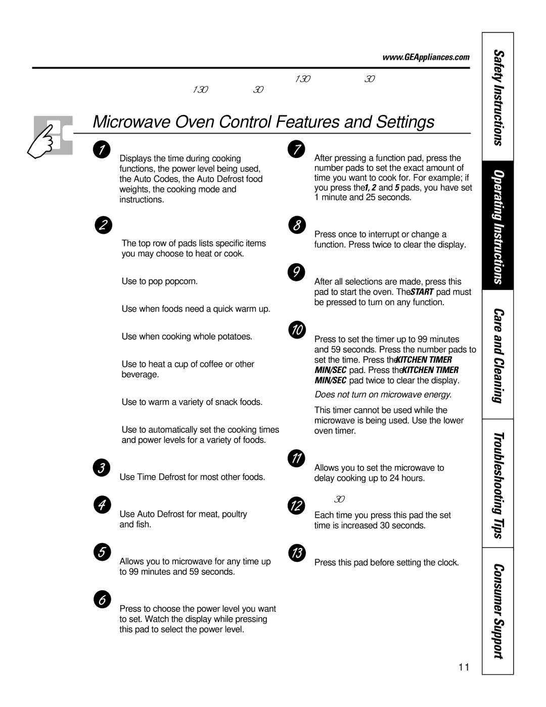 GE JTP85, JKP85 Instructions Care and Cleaning Troubleshooting, Safety Instructions, Does not turn on microwave energy 