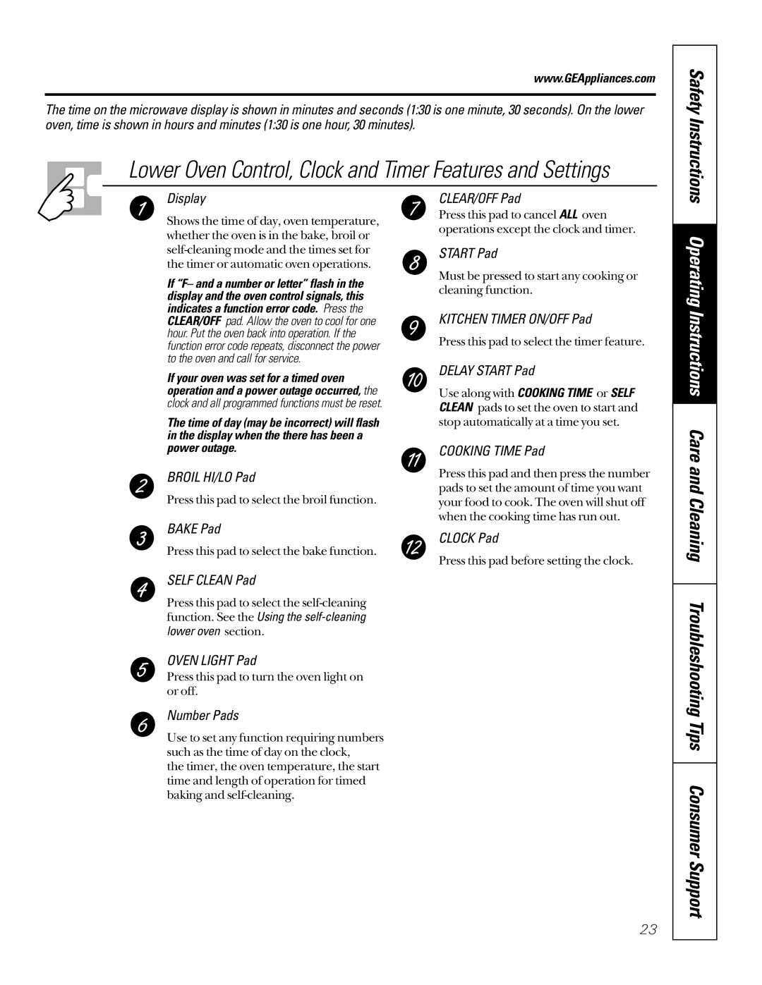 GE JTP85, JKP85 owner manual Lower Oven Control, Clock and Timer Features and Settings, Troubleshooting 