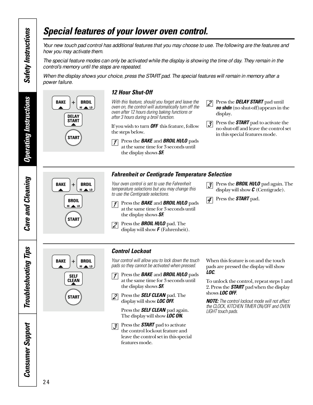 GE JKP85, JTP85 owner manual Special features of your lower oven control, Care and Cleaning, Hour Shut-Off, Control Lockout 