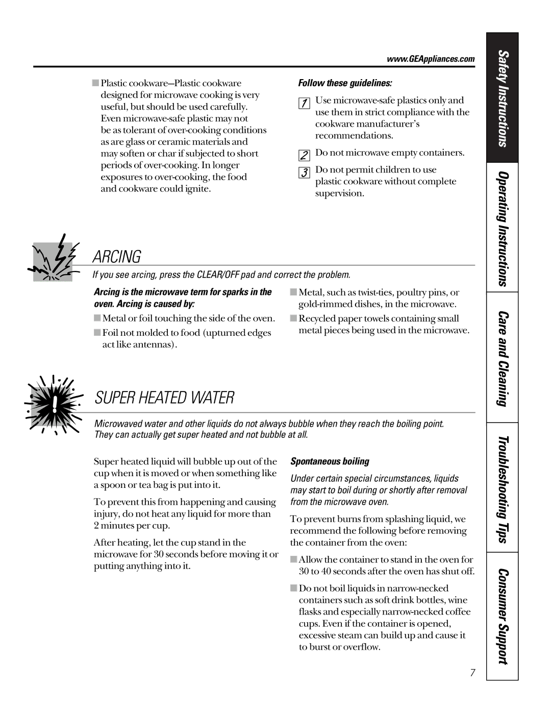 GE JTP85, JKP85 owner manual Arcing, Super Heated Water, Troubleshooting Tips Consumer Support 