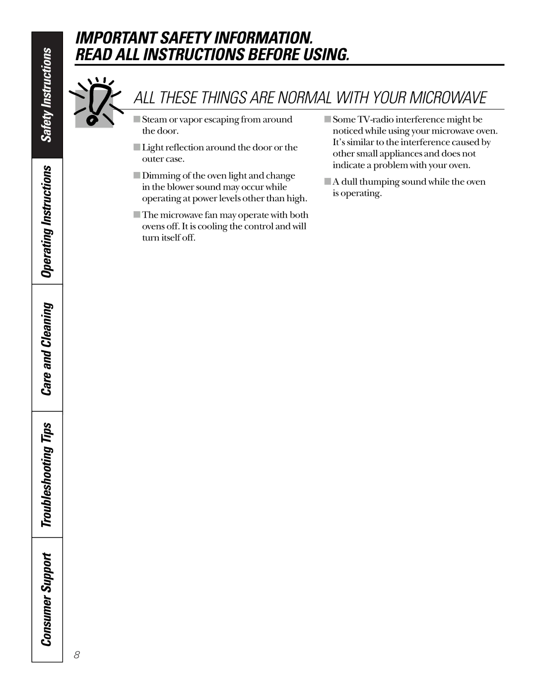 GE JKP85, JTP85 owner manual ALL These Things are Normal with Your Microwave 