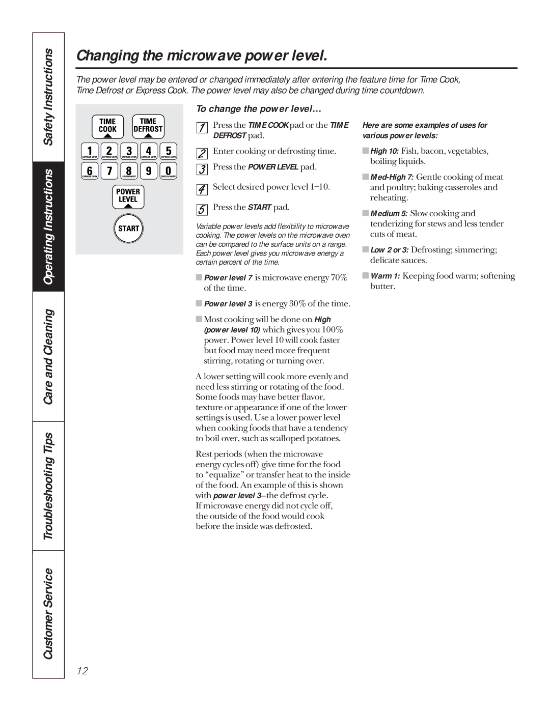 GE JKP85, JTP85 manual Changing the microwave power level, Instructions, To change the power level… 