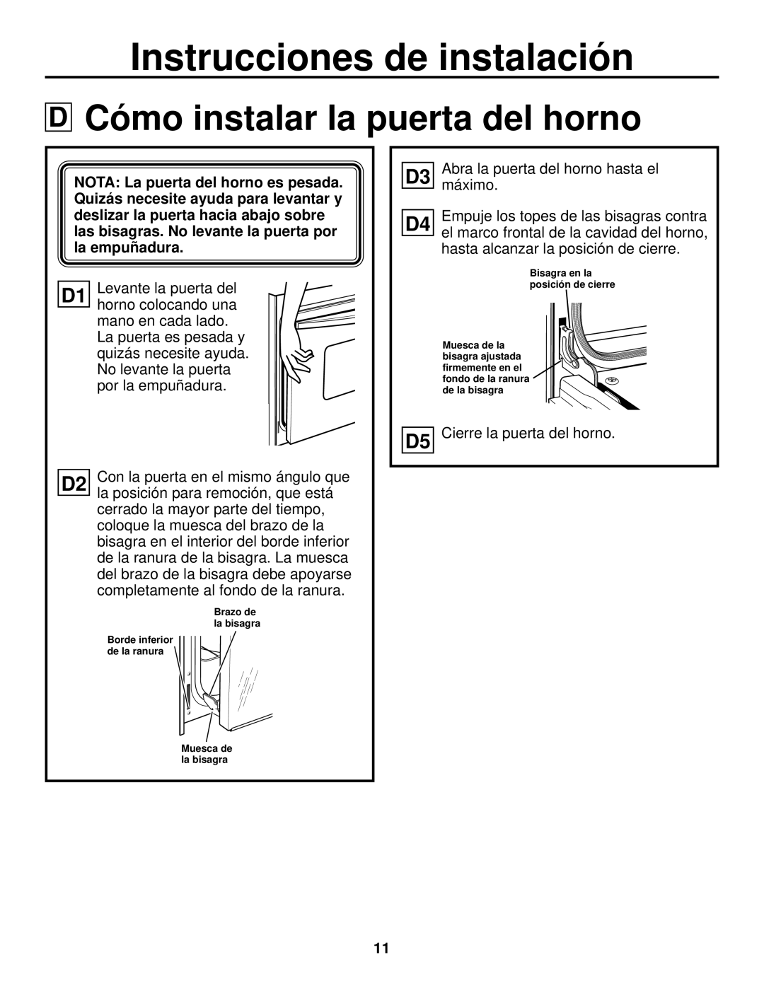 GE JTP90, JKP90 installation instructions Cómo instalar la puerta del horno 