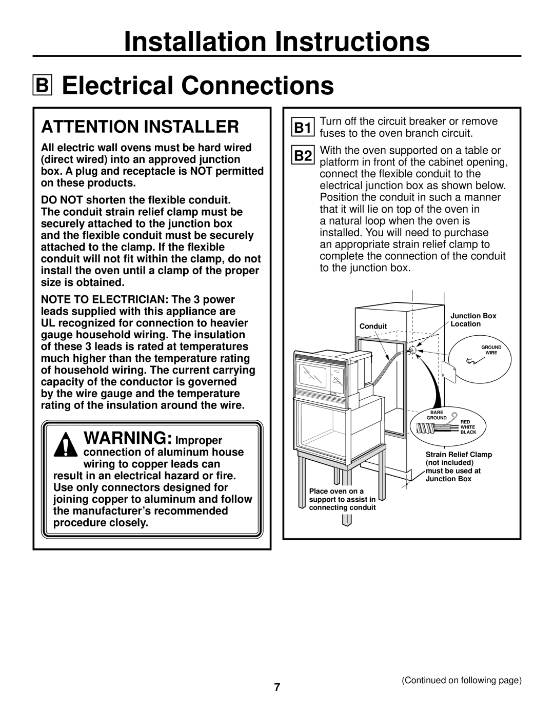 GE JTP90, JKP90 installation instructions Electrical Connections, Junction Box Location 