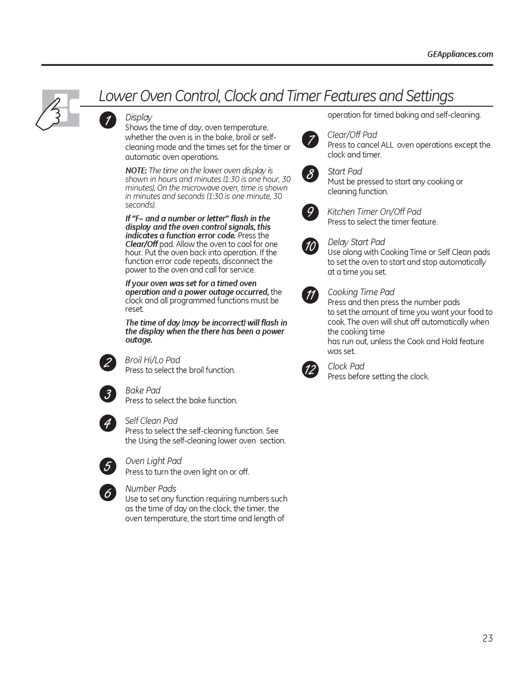 GE JTP90, JKP90 manual Must be pressed to start any cooking or cleaning function, Press to select the timer feature 