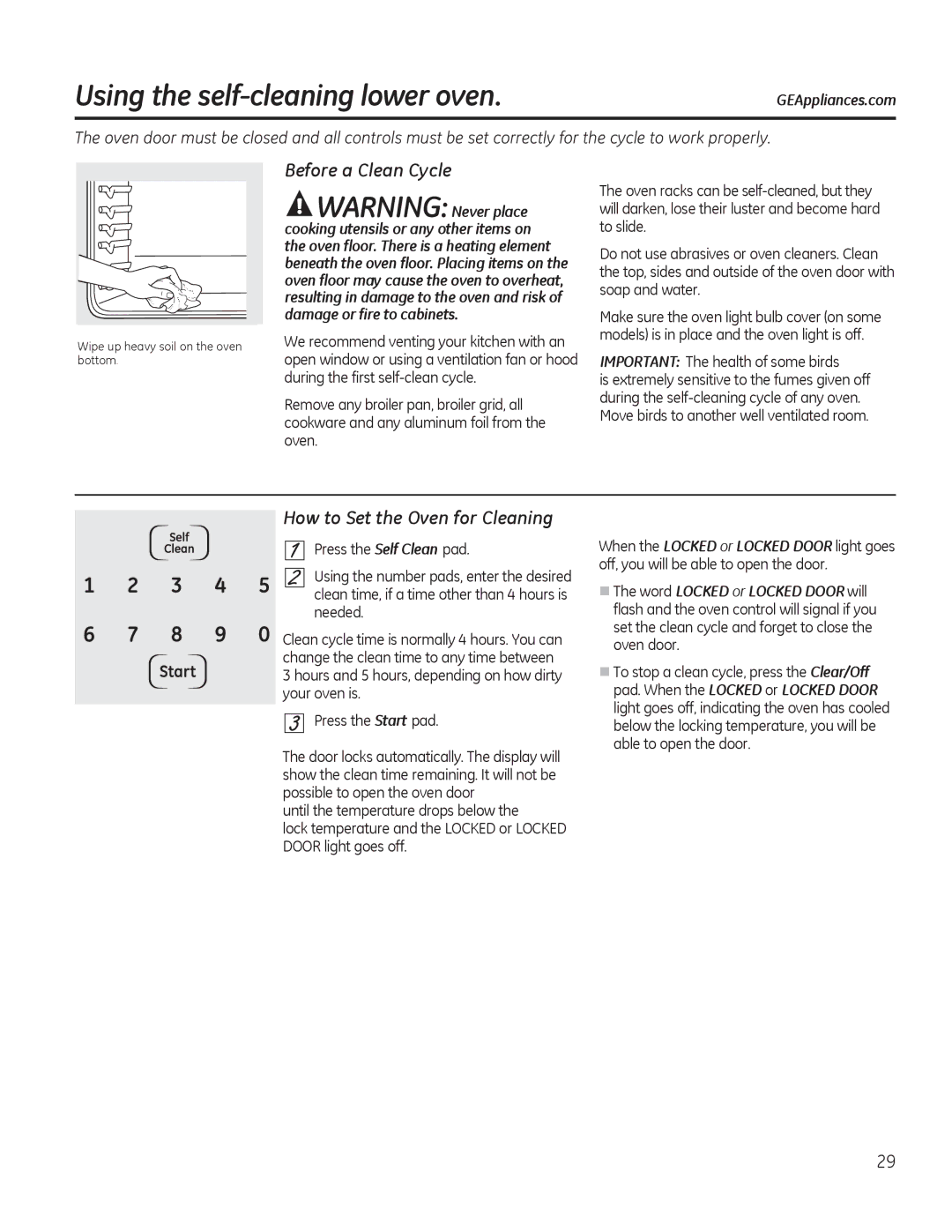 GE JTP90, JKP90 manual Using the self-cleaning lower oven, Before a Clean Cycle, How to Set the Oven for Cleaning 