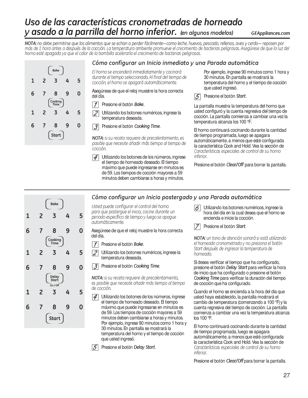 GE JTP90, JKP90 manual Cómo configurar un Inicio inmediato y una Parada automática 