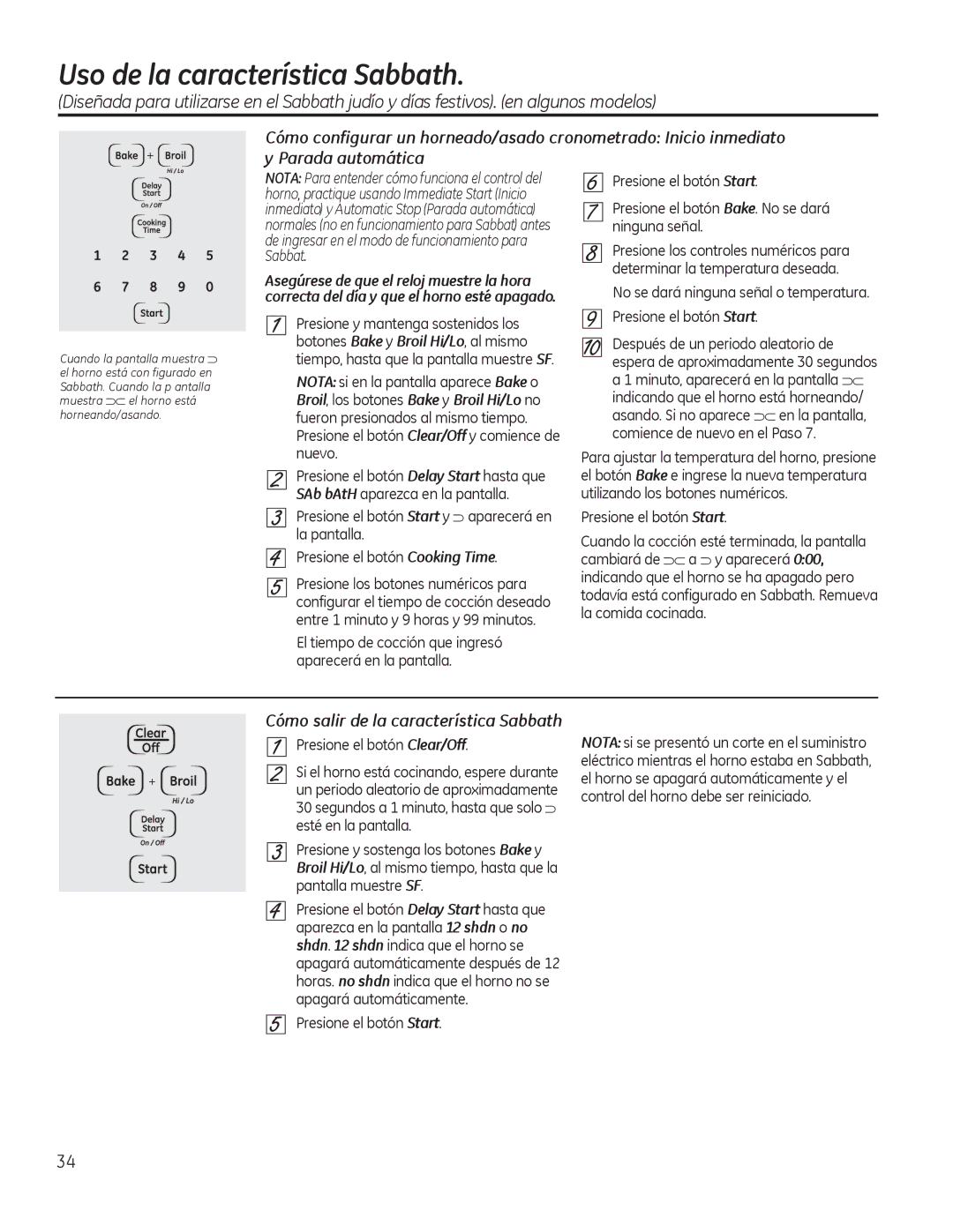 GE JKP90, JTP90 manual Cómo salir de la característica Sabbath, Presione el botón Clear/Off 