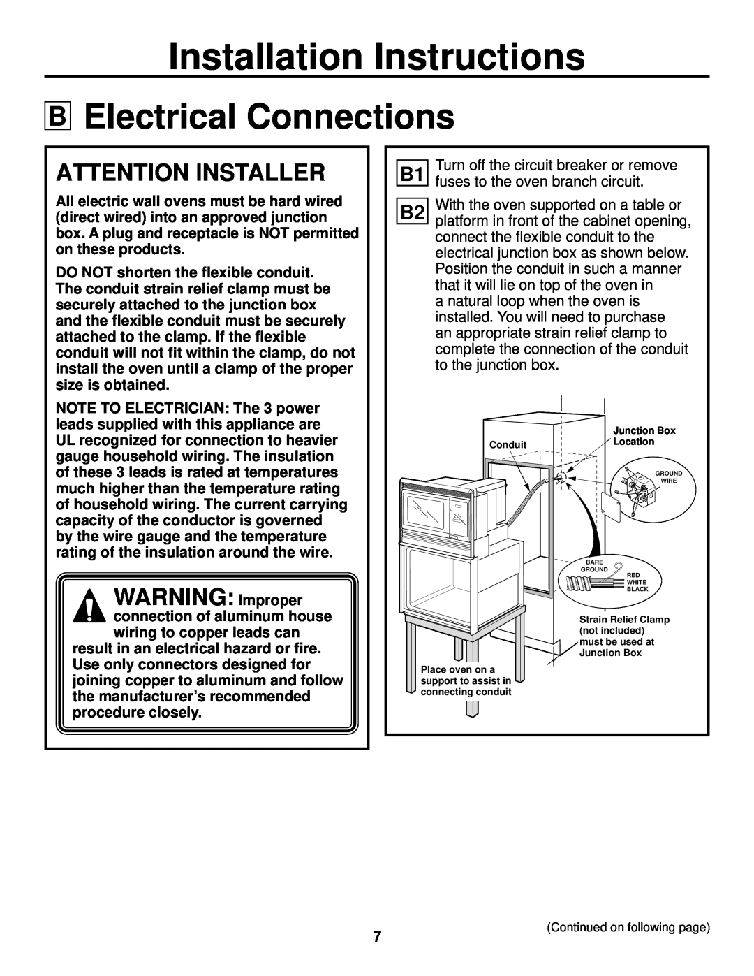 GE JTP90, JKP90 Electrical Connections, Attention Installer, WARNING Improper, Installation Instructions 
