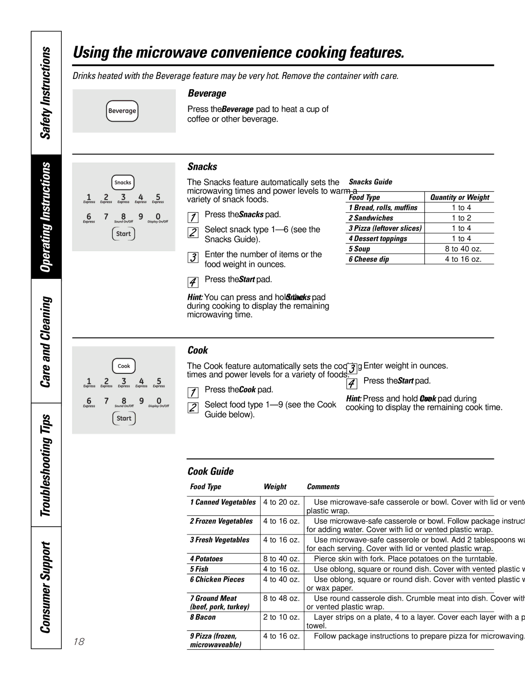 GE JKP9027, JTP9030 owner manual Using the microwave convenience cooking features, Safety Instructions, Cleaning, Tips Care 