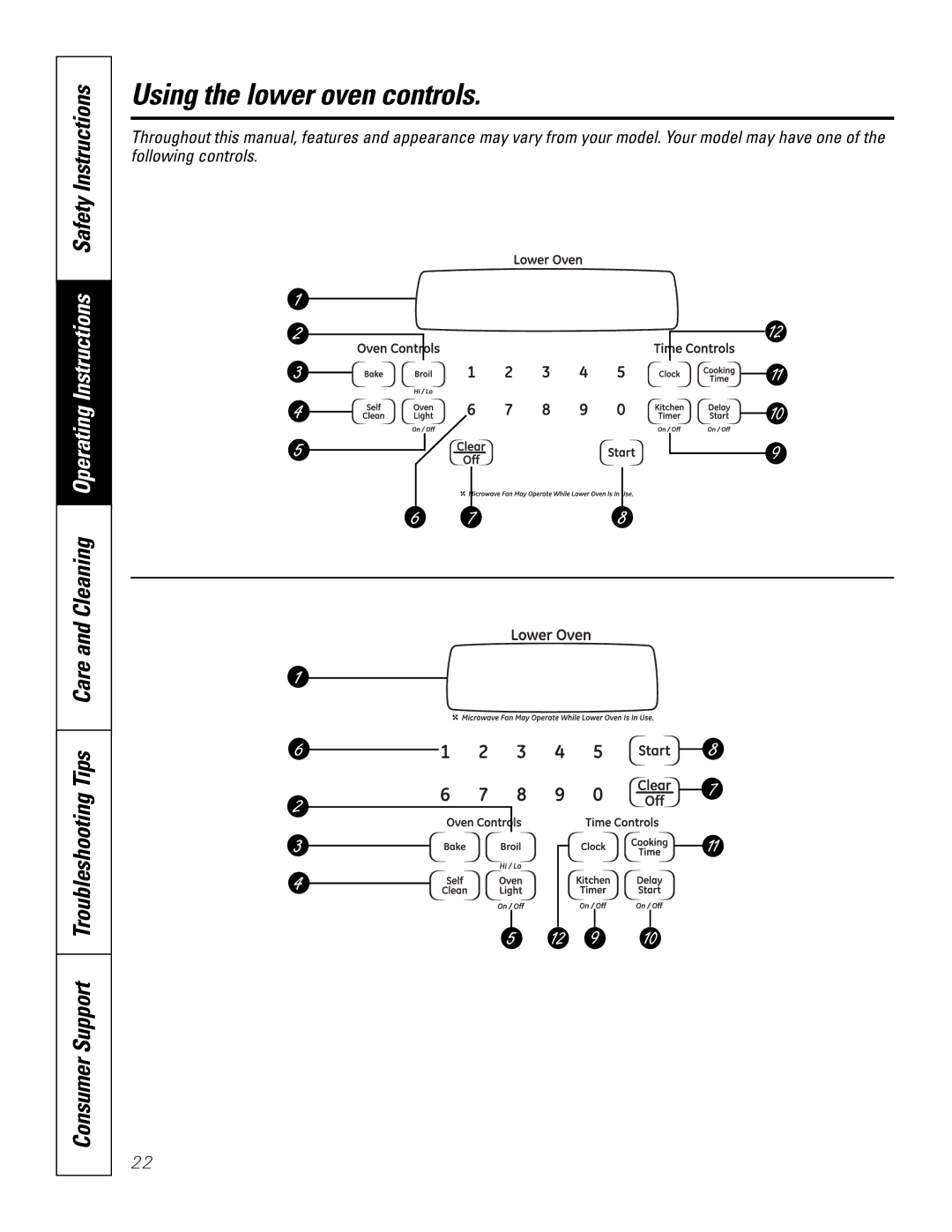 GE JKP9027, JTP9030 owner manual Using the lower oven controls 