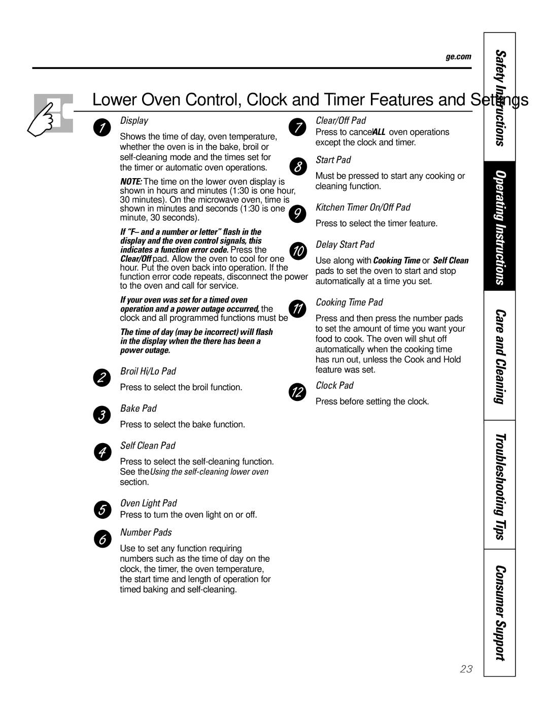 GE JTP9030, JKP9027 owner manual Lower Oven Control, Clock and Timer Features and Settings 