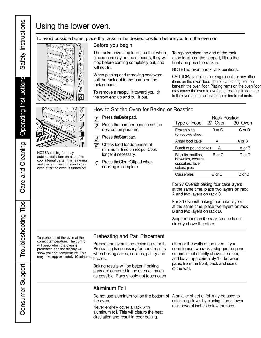 GE JKP9027, JTP9030 owner manual Using the lower oven, Tips, Care, Consumer 