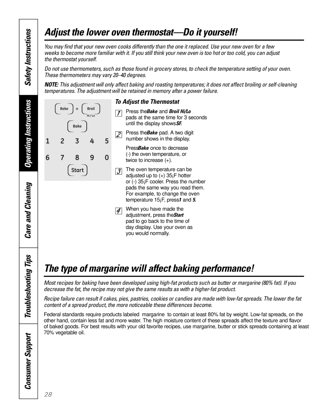 GE JKP9027, JTP9030 Adjust the lower oven thermostat-Do it yourself, Type of margarine will affect baking performance 