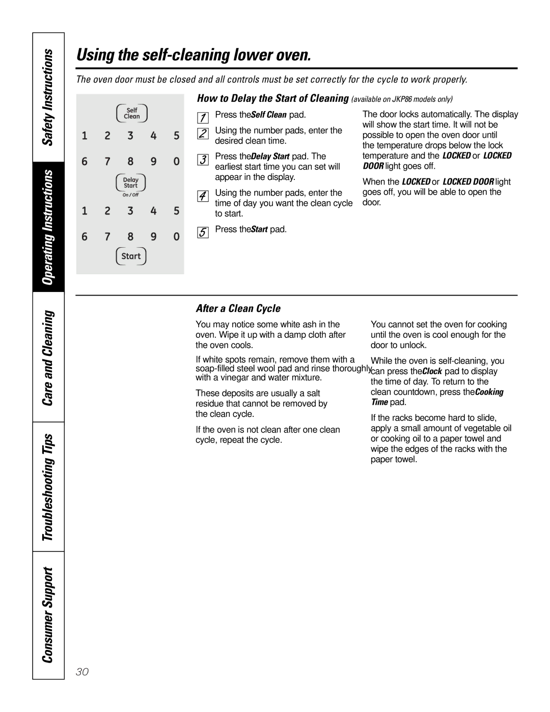 GE JKP9027, JTP9030 owner manual After a Clean Cycle, How to Delay the Start of Cleaning 