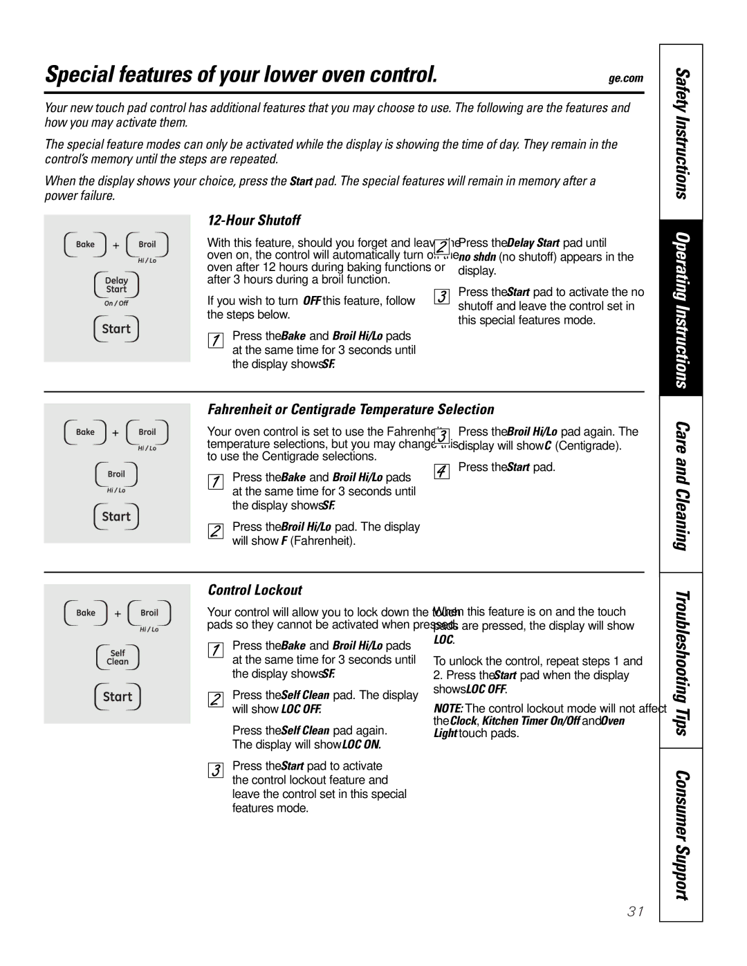 GE JTP9030, JKP9027 owner manual Special features of your lower oven control, Care and Cleaning, Safety Instructions 