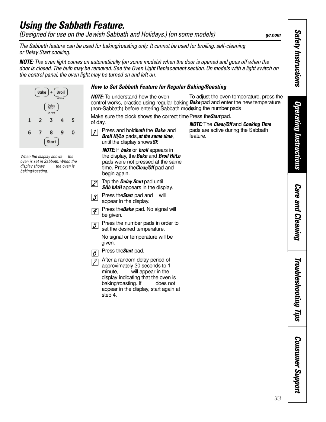 GE JTP9030, JKP9027 owner manual Using the Sabbath Feature, Make sure the clock shows the correct time of day 