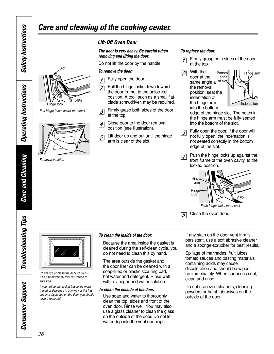 GE JKP9027, JTP9030 owner manual Tips Care and Cleaning Operating Instructions Safety, Lift-Off Oven Door 