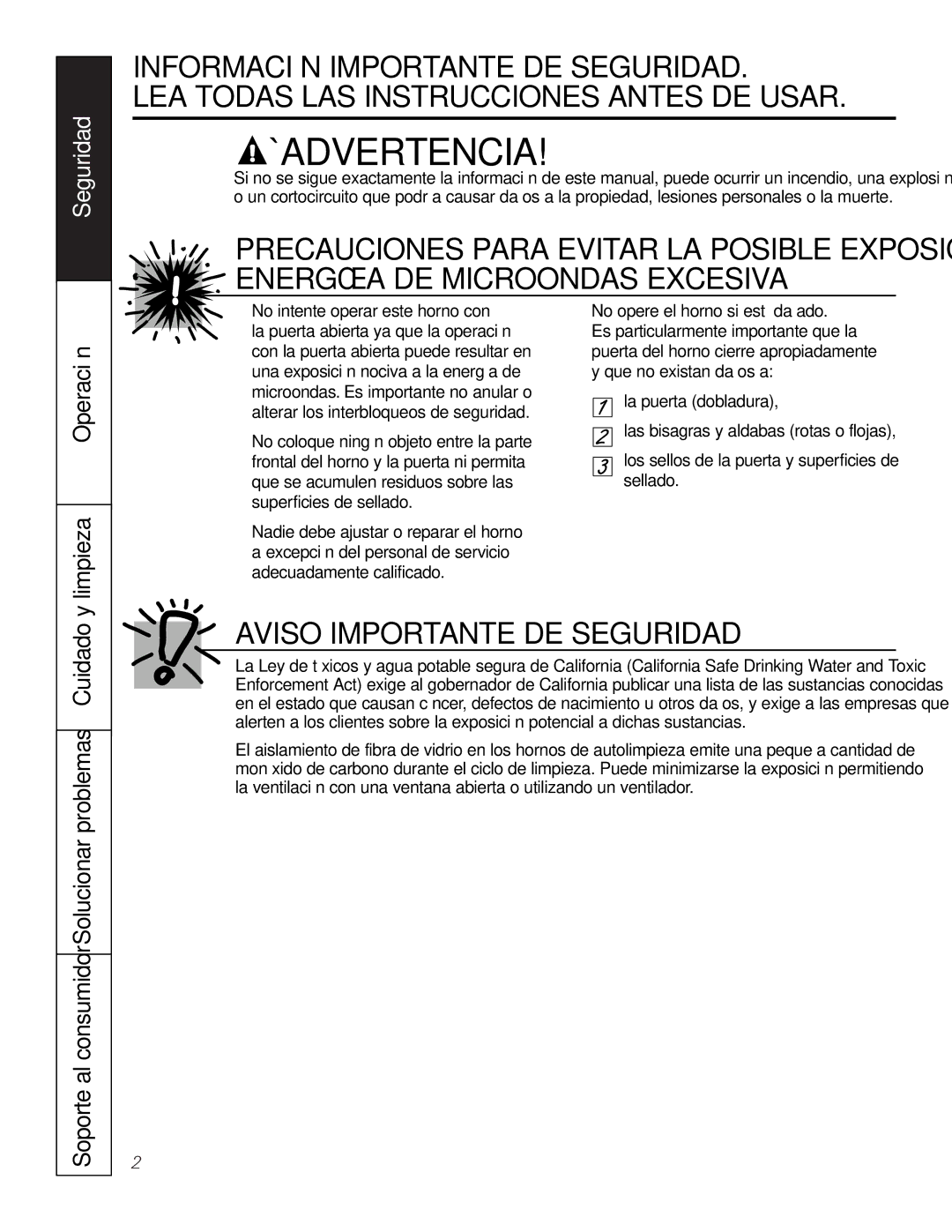 GE JKP9027 Aviso Importante DE Seguridad, Operación Limpieza, Soporte al consumidor Solucionar problemas Cuidado y 