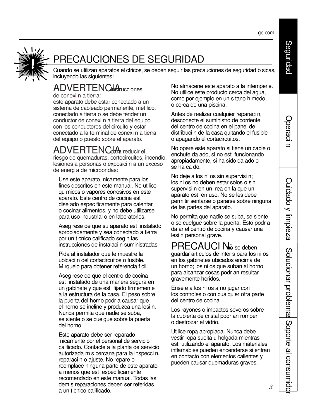 GE JTP9030 Precauciones DE Seguridad, Precaución no se deben, Operación, ADVERTENCIA-Instrucciones de conexión a tierra 