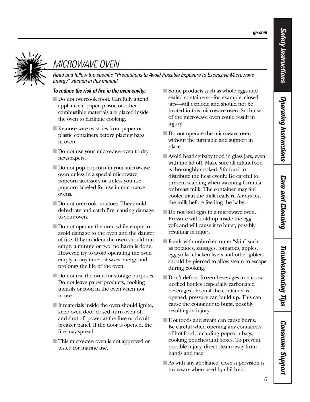 GE JTP9030, JKP9027 owner manual Microwave Oven, To reduce the risk of fire in the oven cavity 