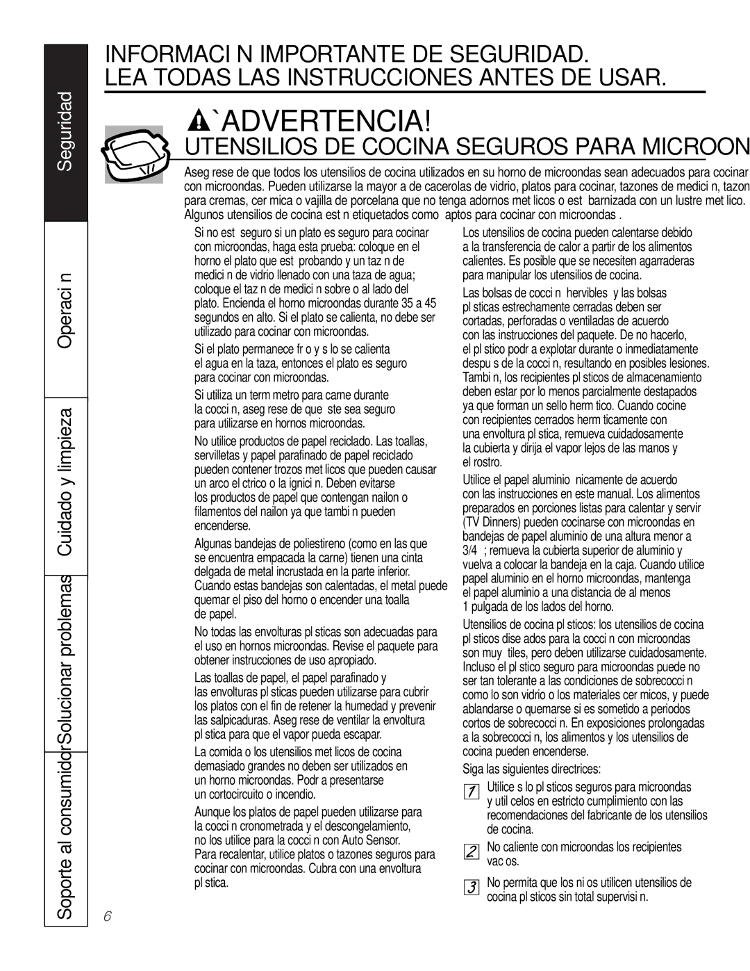 GE JKP9027, JTP9030 owner manual Utensilios DE Cocina Seguros Para Microondas, Siga las siguientes directrices 