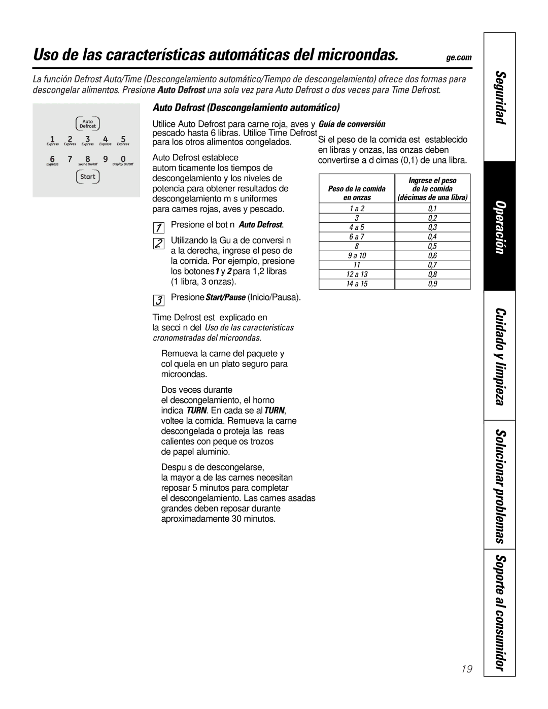 GE JTP9030, JKP9027 owner manual Auto Defrost Descongelamiento automático, Guía de conversión 