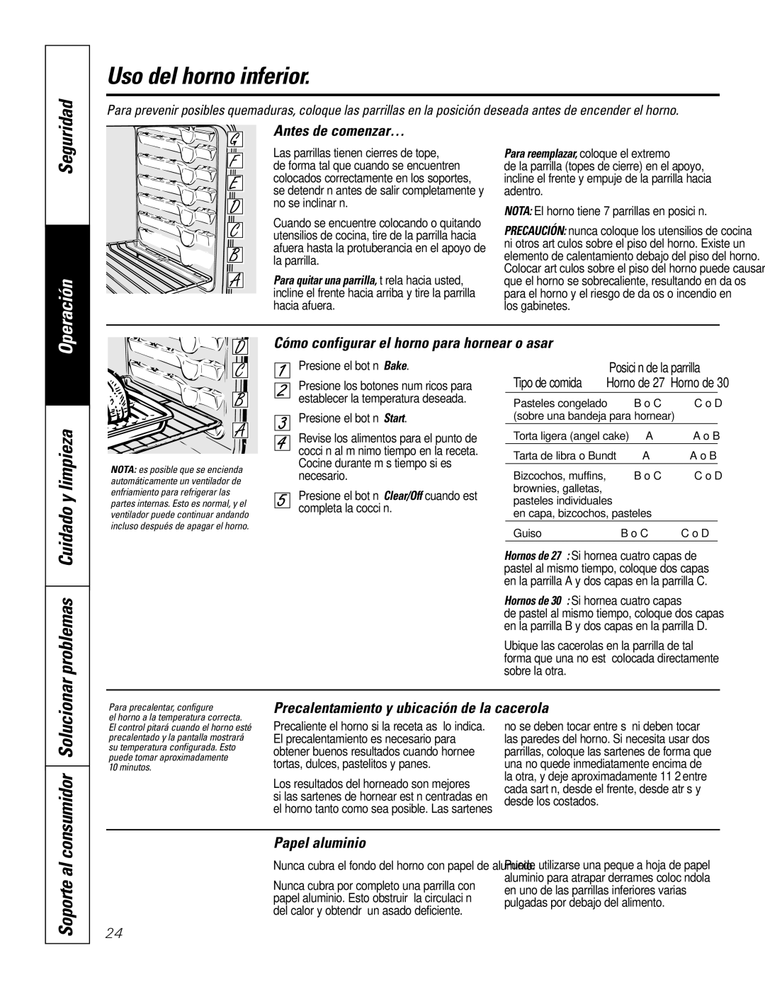 GE JKP9027, JTP9030 owner manual Uso del horno inferior, Problemas, Solucionar, Consumidor 