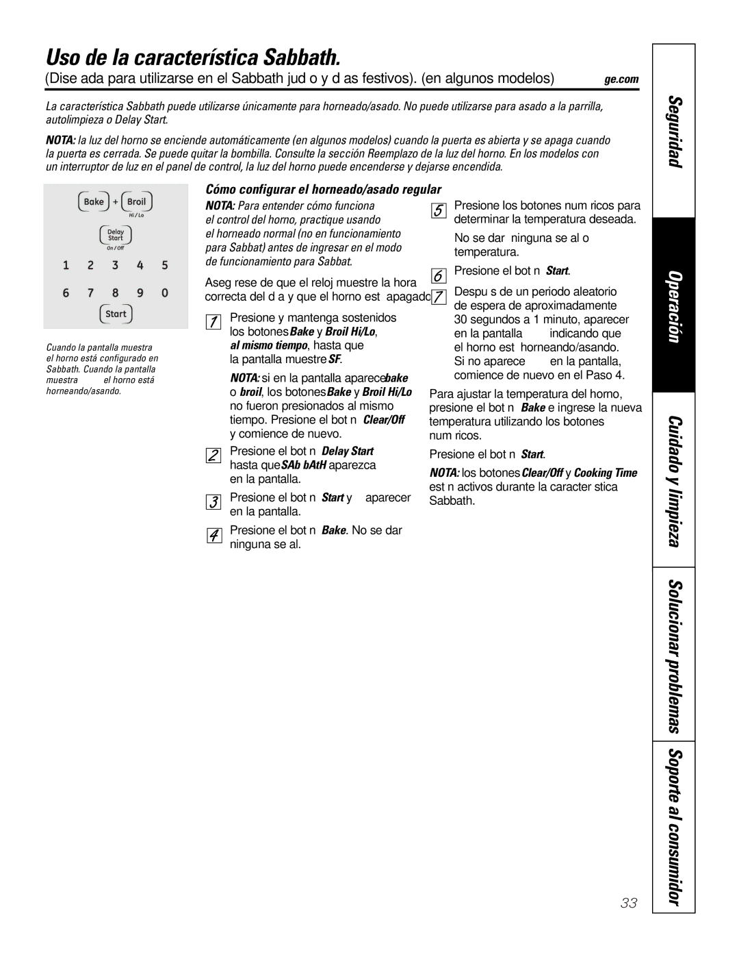 GE JTP9030, JKP9027 owner manual Uso de la característica Sabbath, Cómo configurar el horneado/asado regular 