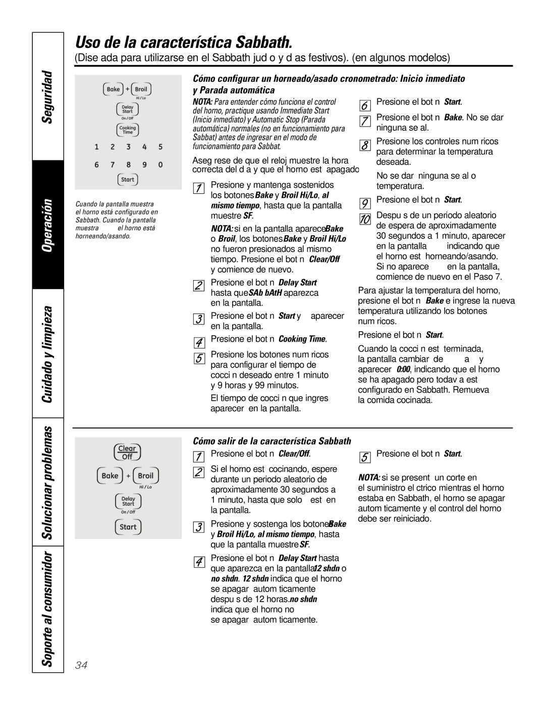 GE JKP9027, JTP9030 owner manual Cómo salir de la característica Sabbath 