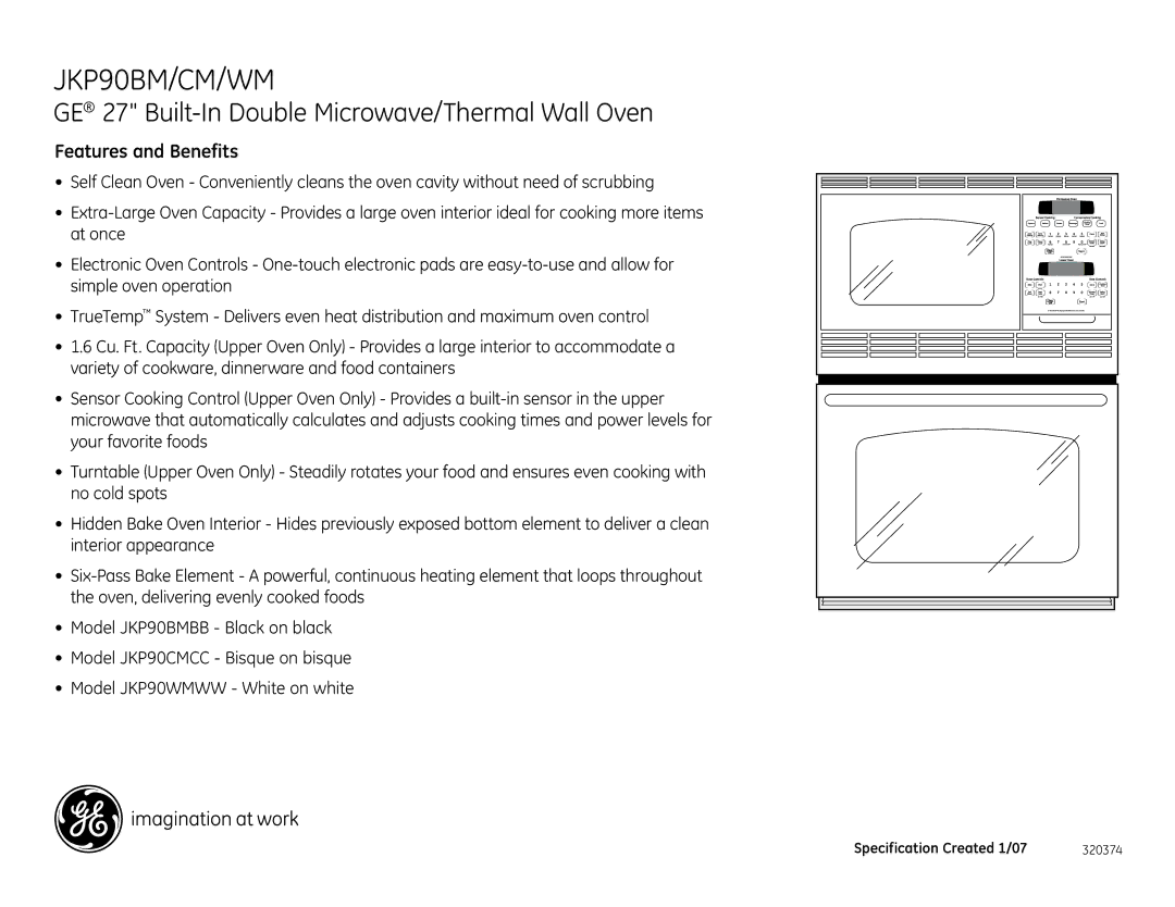 GE JKP90BMBB dimensions Features and Benefits 