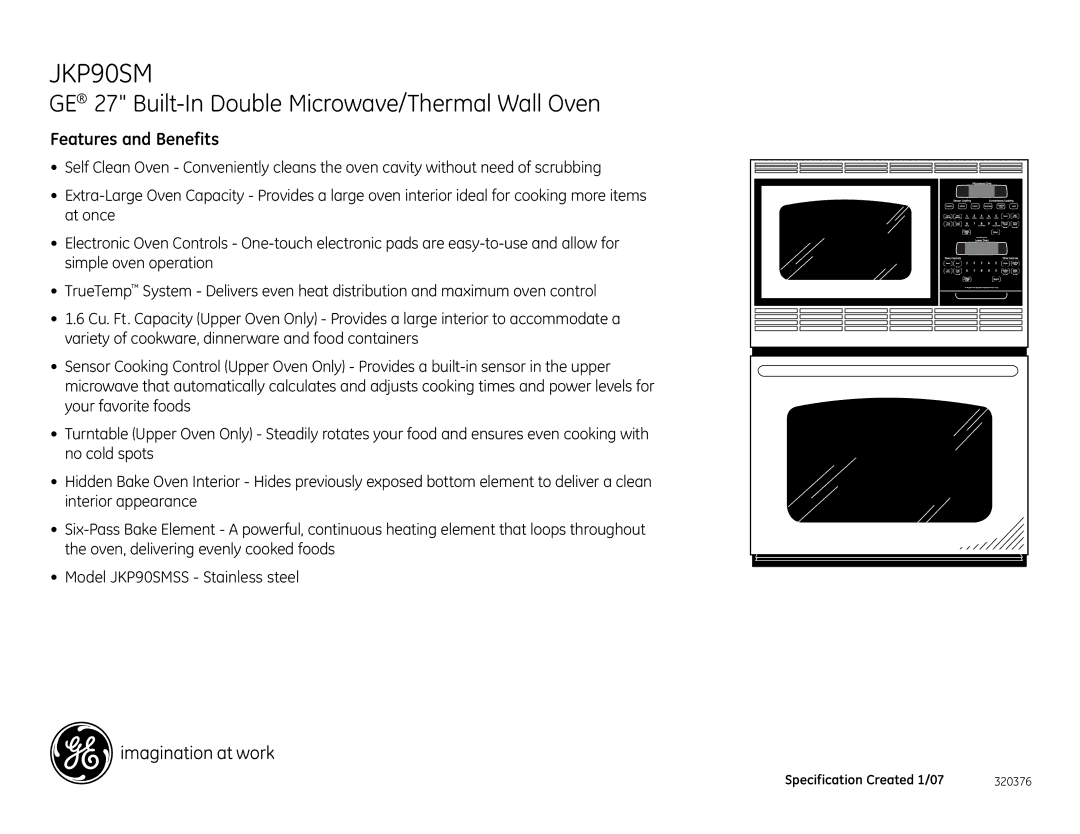 GE JKP90SM dimensions Features and Benefits 